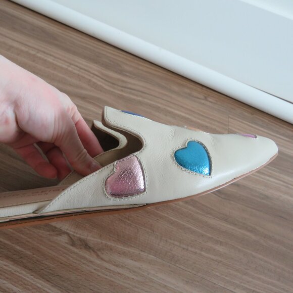 KURT GEIGER Otter Love White Rainbow Heart Flat Mules in Bone Leather Sz US 7 - Picture 9 of 13